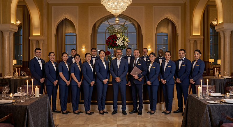 Discover the 5 essential standards for hotel F&B uniforms in Gulf luxury restaurants — from stain resistance and hygiene compliance to brand identity and staff comfort.