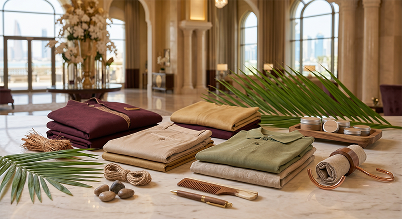 Discover the 6 eco standards defining sustainable hotel uniforms in the Gulf region — recycled fabrics, ethical production, certifications, and supplier selection tips.