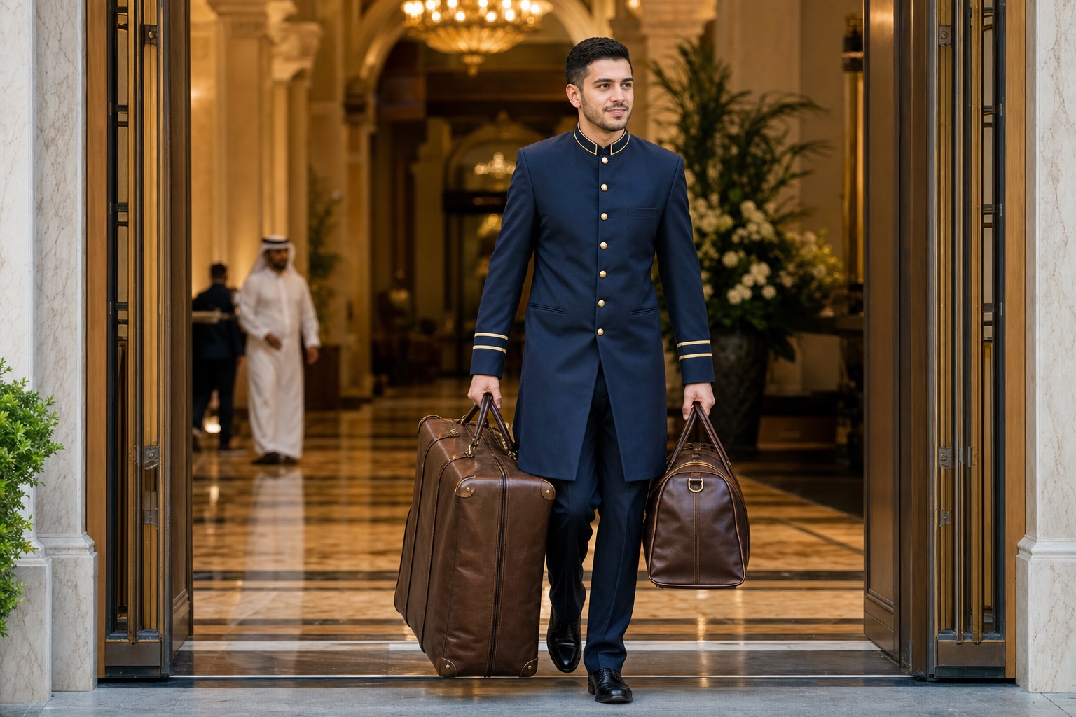 hotel porter uniforms — professional luxury hotel uniform photography