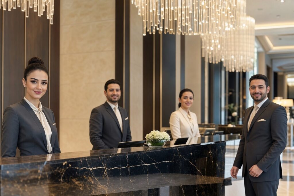 hotel front office uniforms — professional luxury hotel uniform photography