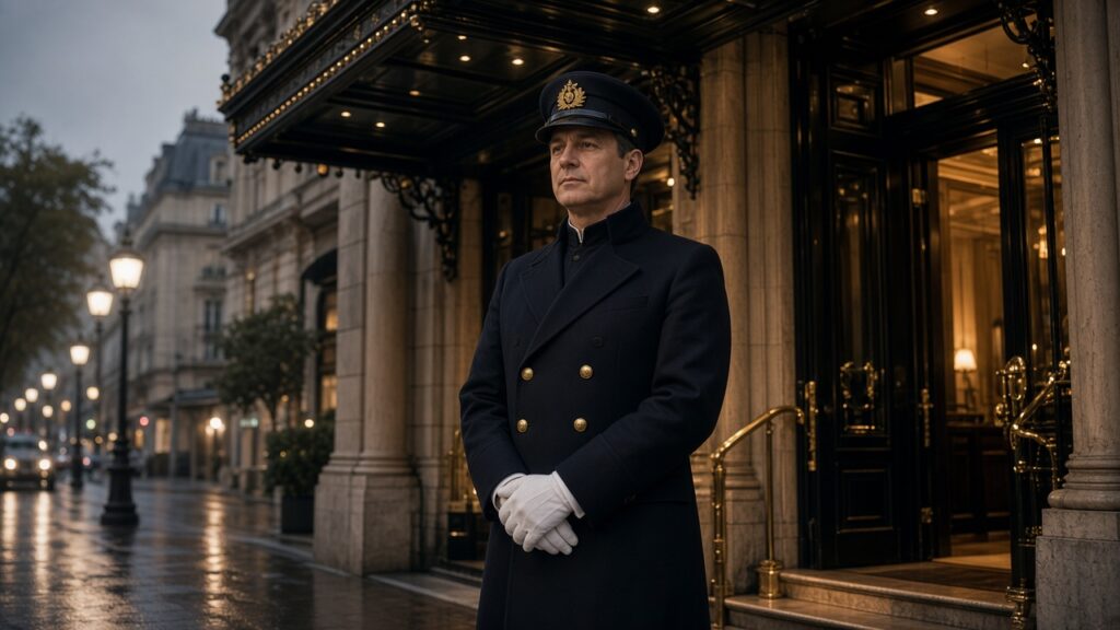 hotel doorman uniforms Europe staff wear detail