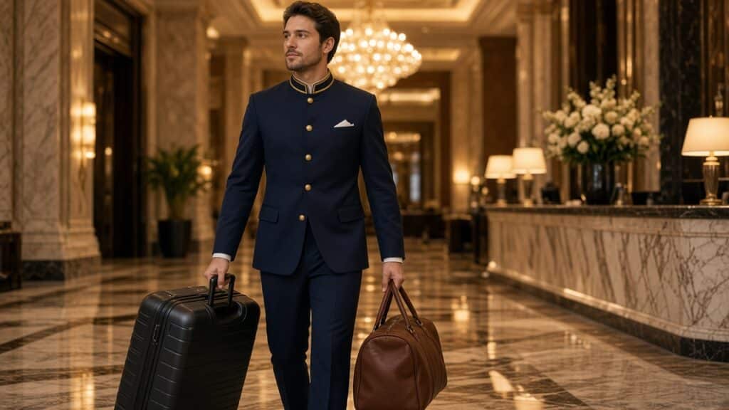 hotel porter uniforms Europe staff wear detail